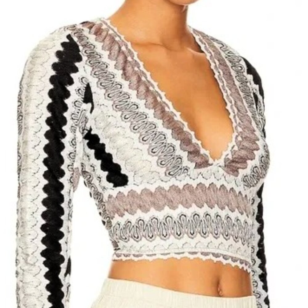 Free People Twist and Shout V-Neck Crop Top in White, Black, Taupe